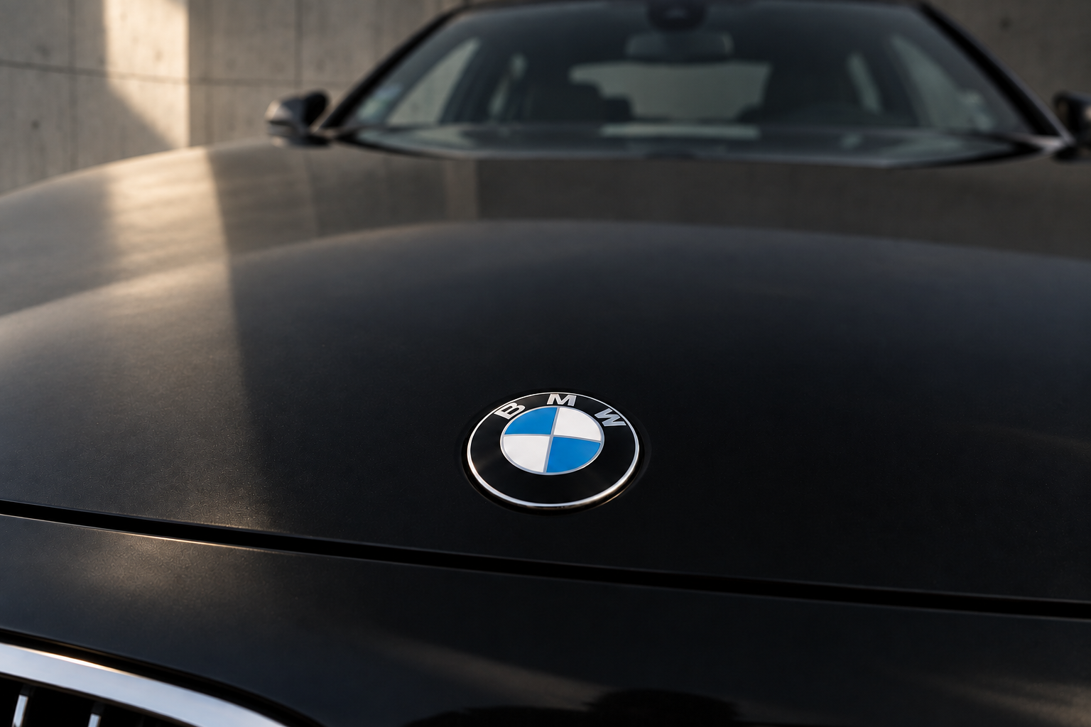 Detailansicht der Motorhaube des BMW 740d
